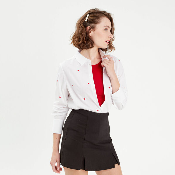 Chemise manches longues brodée blanc femme