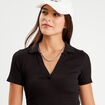 Polo manches courtes côtelé noir femme