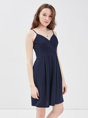 robe evasee avec bretelles bleu marine femme