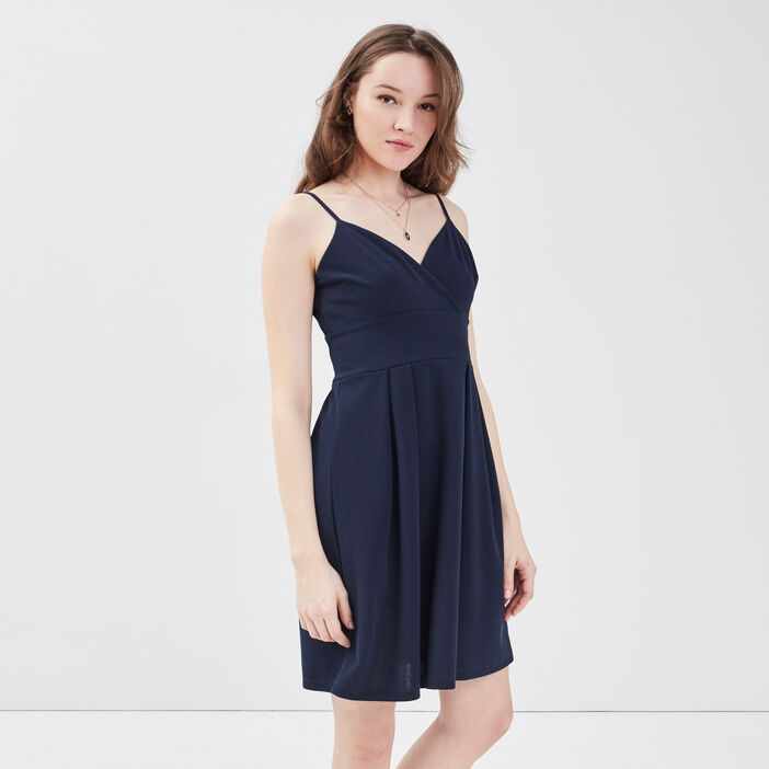 Robe évasée avec bretelles bleu marine femme