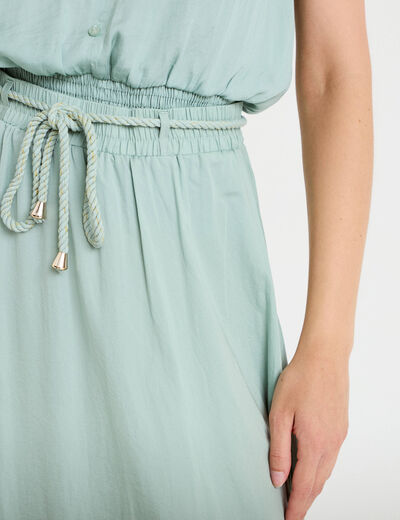 Jupe longue &eacute;vas&eacute;e satin vert pastel femme