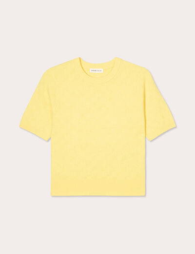 Pull manches courtes jaune pastel femme