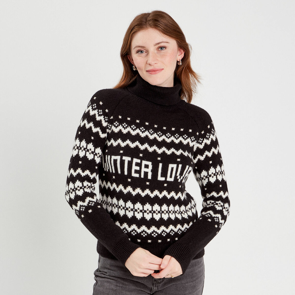Pull avec col roulé noir femme