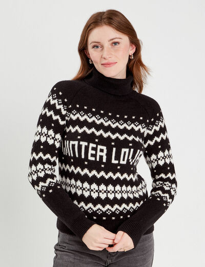 Pull avec col roulé noir femme