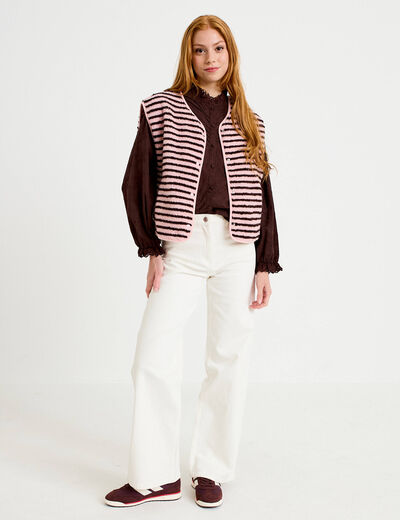 Gilet sans manches effet bouclette rose clair femme