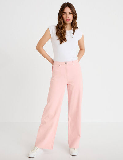 Jean wide leg taille haute rose clair femme