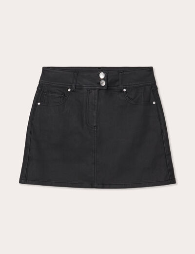 Jupe droite enduite denim noir enduit femme