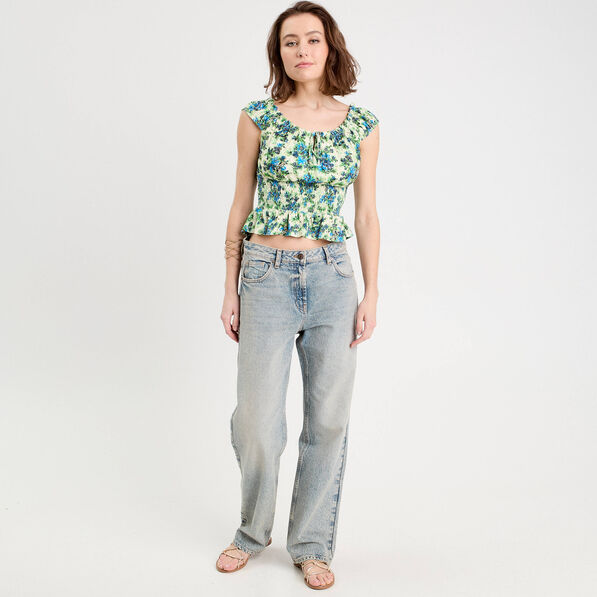 Blouse smockée manches courtes blanc femme