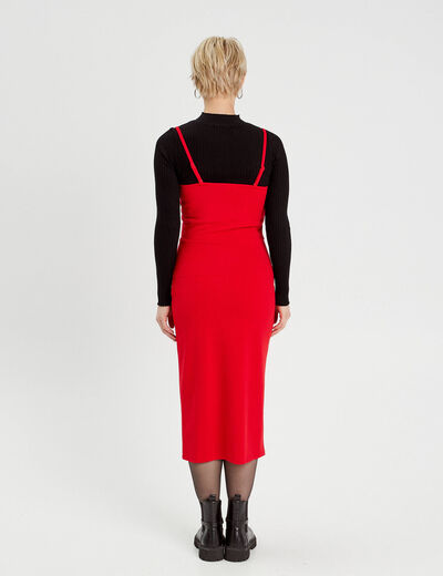Robe longue ajustée fronces rouge femme
