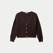 Gilet col v manches longues marron fonc&eacute; femme