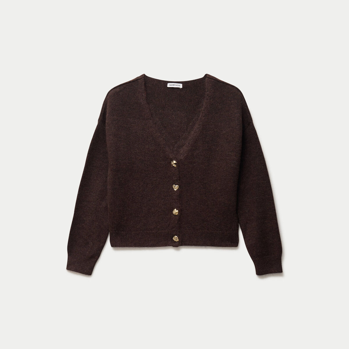 Gilet col v manches longues marron fonc&eacute; femme
