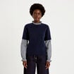 Pull col rond vichy manches longues bleu marine femme