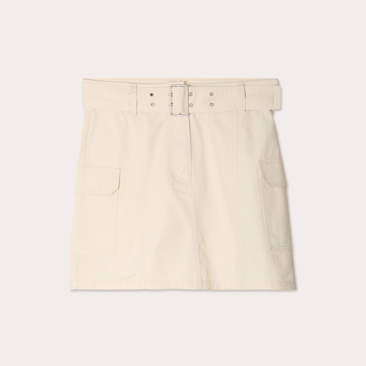 Jupe droite ceinturée ecru femme