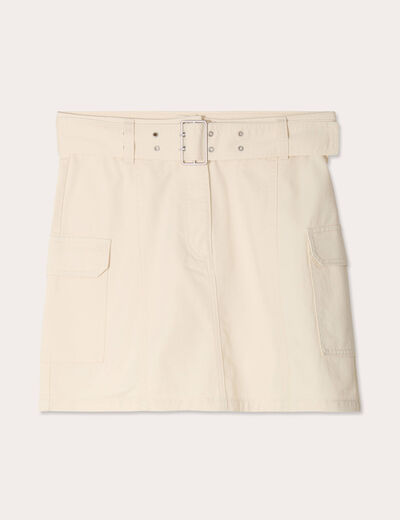 Jupe droite ceinturée ecru femme