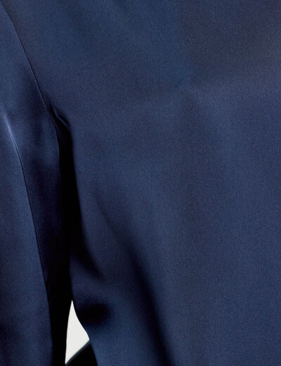 Chemise manches longues satin bleu marine femme