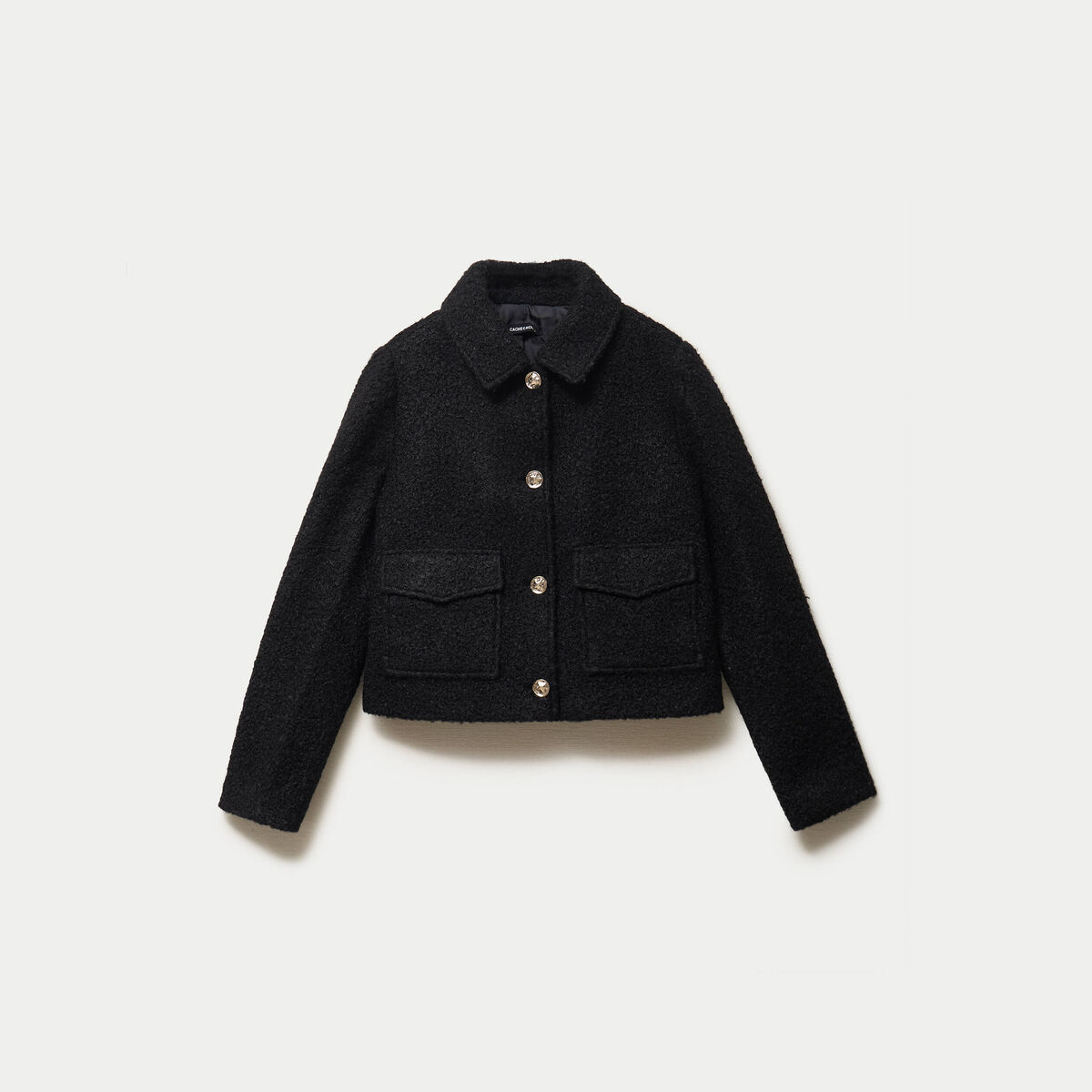 Veste droite bouclette col classique noir femme