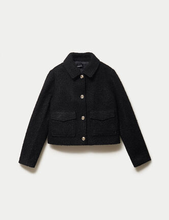 Veste droite bouclette col classique noir femme