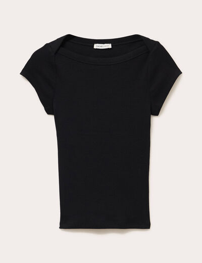 T-shirt cintr&eacute; col bateau noir femme
