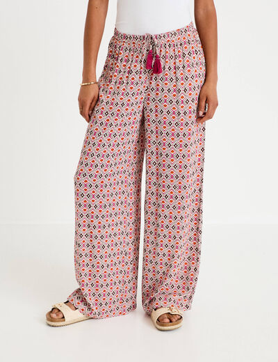 Pantalon large taille standard blanc femme