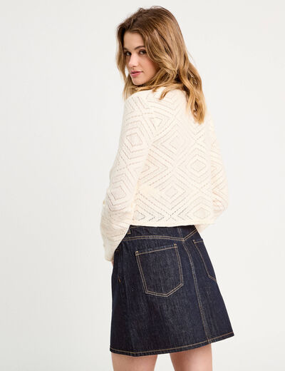 Gilet ajouré noué ecru femme