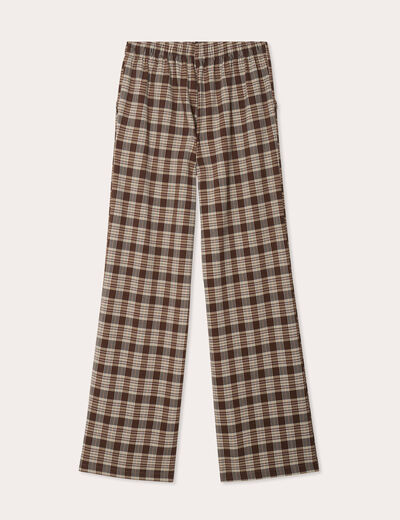 Pantalon large taille haute marron foncé femme