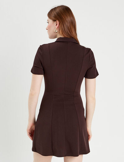 Robe évasée boutonnée marron femme