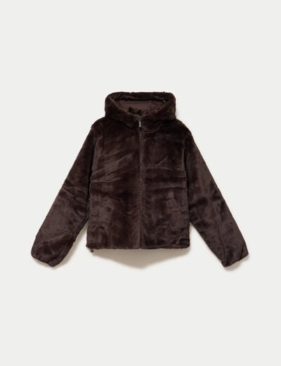 Parka r&eacute;versible &agrave; capuche marron fonc&eacute; femme