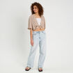 Blouse nou&eacute;e cropped beige femme