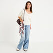 Pull ample col v manches courtes blanc femme