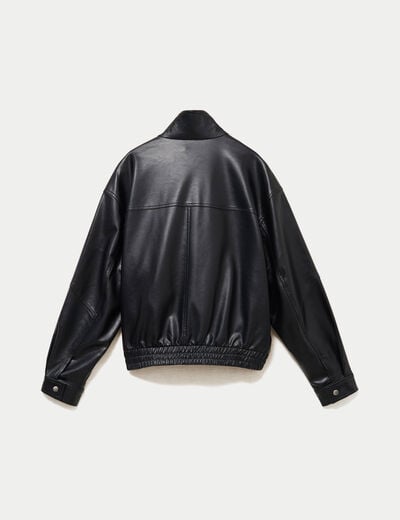 Veste effet boule en similicuir noir femme
