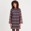 Robe trapèze col montant violet femme