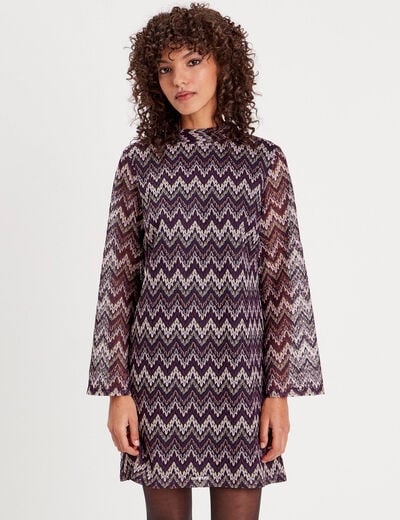 Robe trapèze col montant violet femme