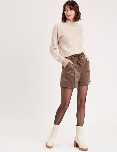 Short paperbag velours taupe femme