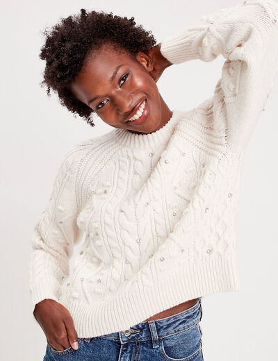 Pull d&eacute;tails bijoux ivoire femme