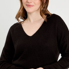 pull manches longues col en v noir femme Pull manches longues col en V noir femme