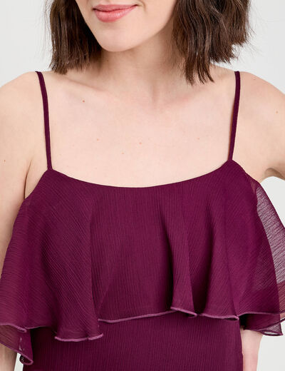 Robe longue droite volants prune femme