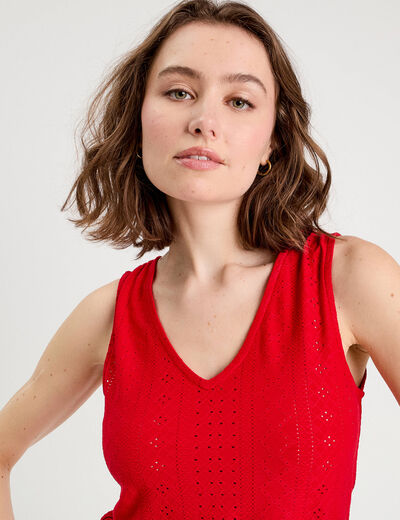 Débardeur broderie anglaise rouge femme