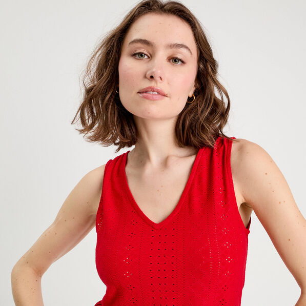 Débardeur broderie anglaise rouge femme