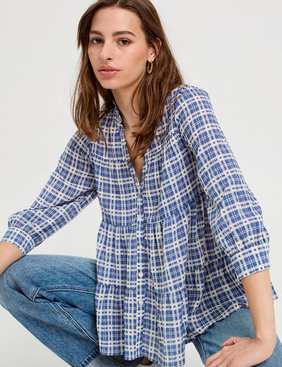 Blouse manches 3/4 bleu foncé femme