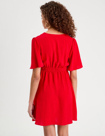 Robe évasée taille élastiquée rouge femme