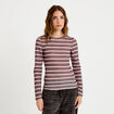 T-shirt ajust&eacute; col rond manches longues marron fonc&eacute; femme