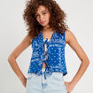 Blouse nouée sans manches bleu femme