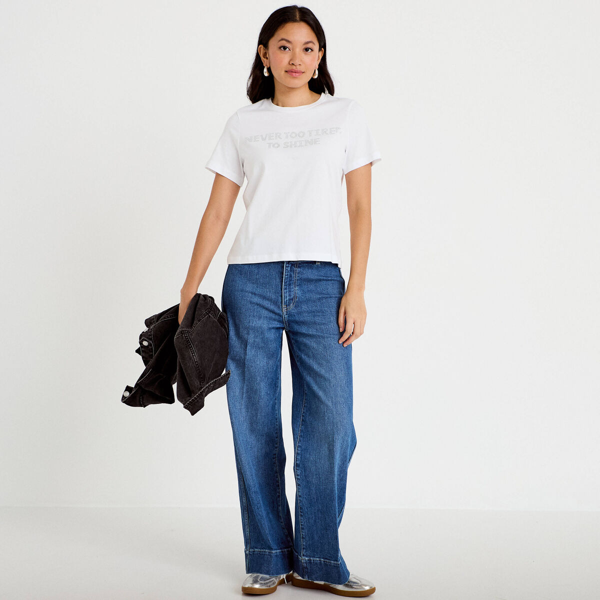 T-shirt col rond manches courtes blanc femme