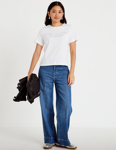 T-shirt col rond manches courtes blanc femme