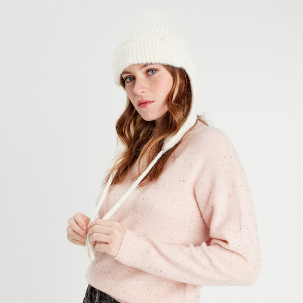 bonnet avec cordons ecru femme Bonnet avec cordons ecru femme