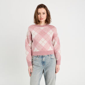Pull manches longues rose poudrée femme