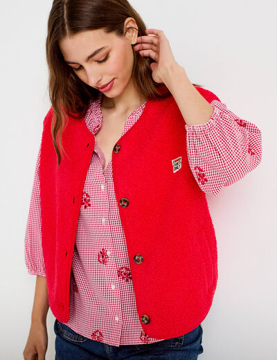 Gilet sans manches effet polaire rouge femme