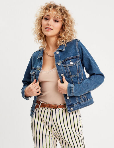 Veste droite en jean denim stone femme