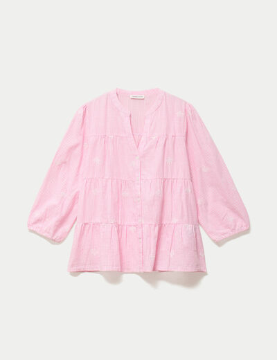 Chemise droite manches 3/4 rose femme
