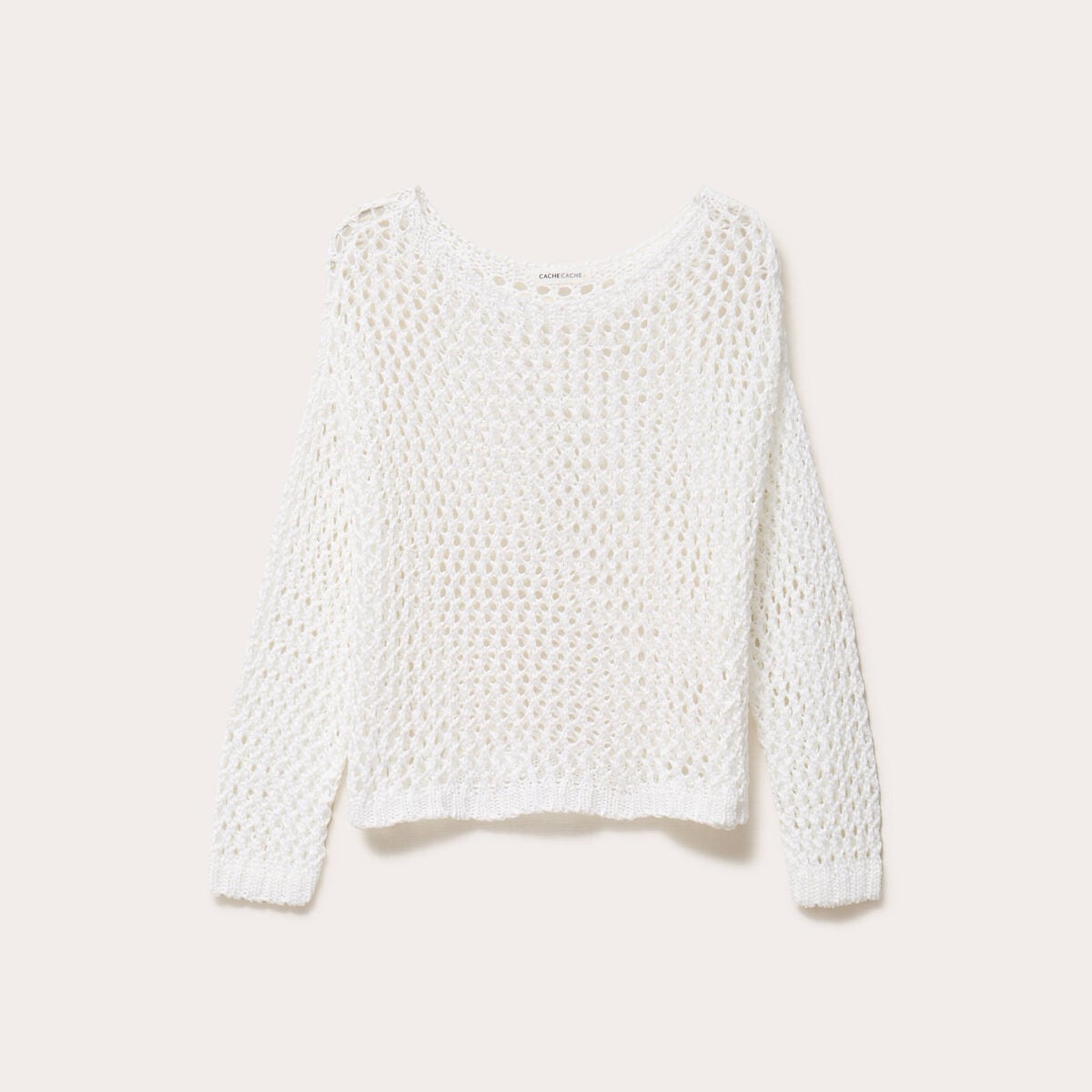 Pull ajour&eacute; manches longues dentelle blanc femme